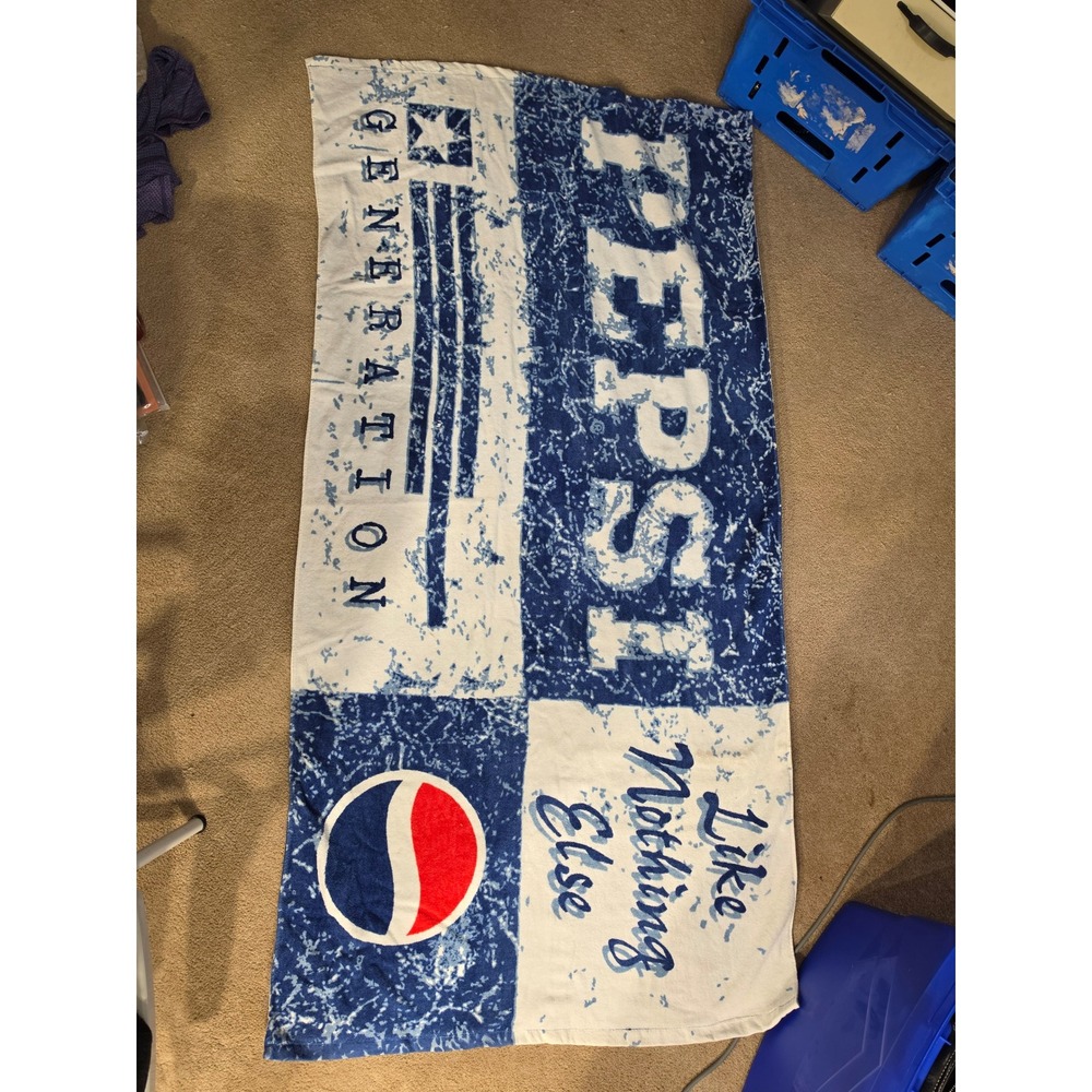 Vintage Pepsi Generation Beach Towel Blue White Cotton Like Nothing Else‎ Logo